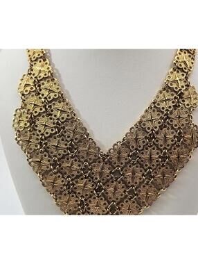 D'Orlan Bib Necklace Star Link Gold Plated Statement Collar 9"  Vintage Canadian